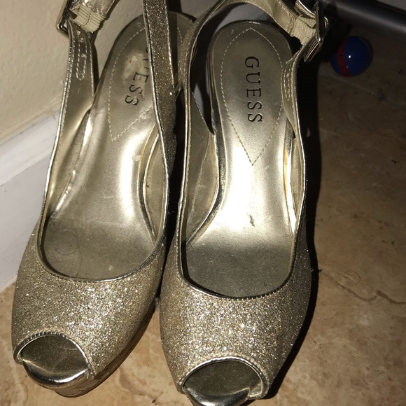 Guess Gold Peep Toe Wedges - Picture 2 of 4